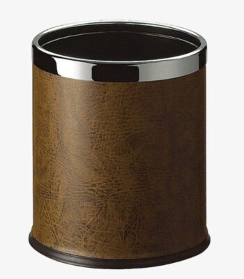 Leather Round Room Dustbin-EBWN0003-BR-ElriBird Europe SRL