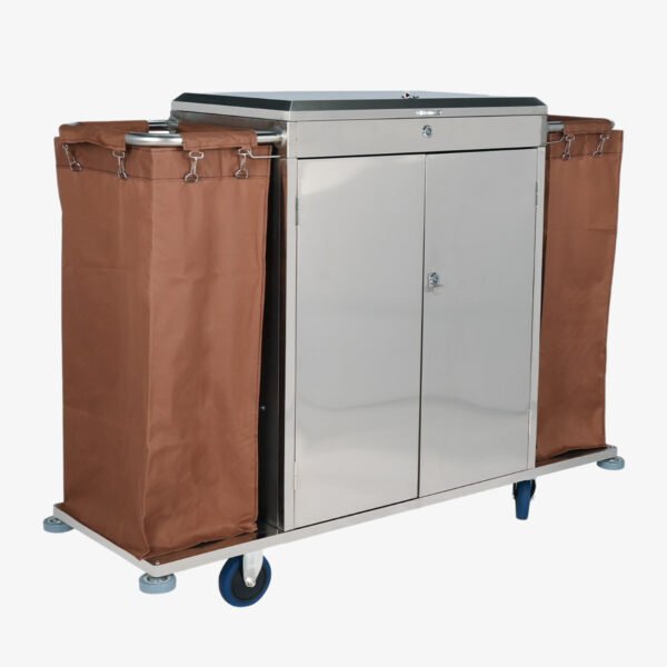 Premium SS Steel Housekeeping Trolley With Doors-EBHT0008-ElriBird Hotel Supplier Europe